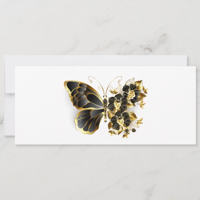 Faire-part Gold Flower Butterfly with Black Orchid (Devant)