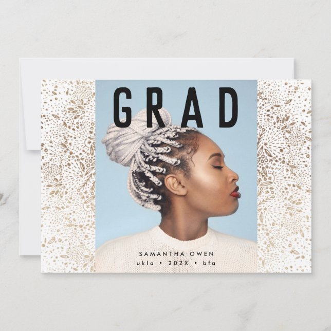 Faire-part Gold Foil Botanical et Black Text Grad Photo (Devant)