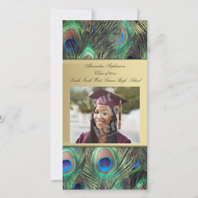 Faire-part Gold Peacock Feather Elegant Graduation (Devant)