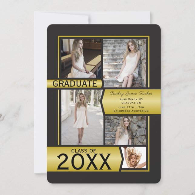 Faire-part Gold Photo Collage Classe de n'importe quelle anné (Devant)