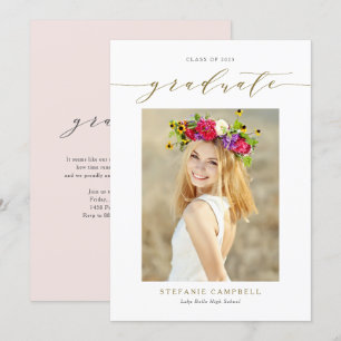 Faire-part Gold Whimsical Script Photo Graduation