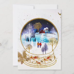 Faire-part Gold Winter Eve Couple Snowglobe Forest Accueil