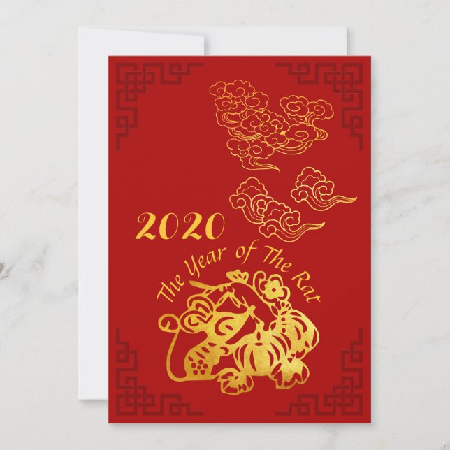 Faire-part Golden Chinese Paper-cut Rat Year 2020 FC (Devant)