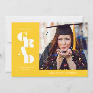Faire-part Golden Yellow Bold Serif simple photo Graduation