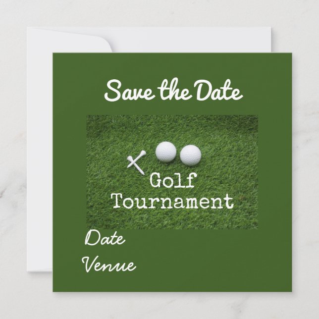 Faire-part Golf Sauvez la date avec épingle blanche et balle  (Devant)