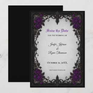 Faire-part gothique de roses violettes pour sauver