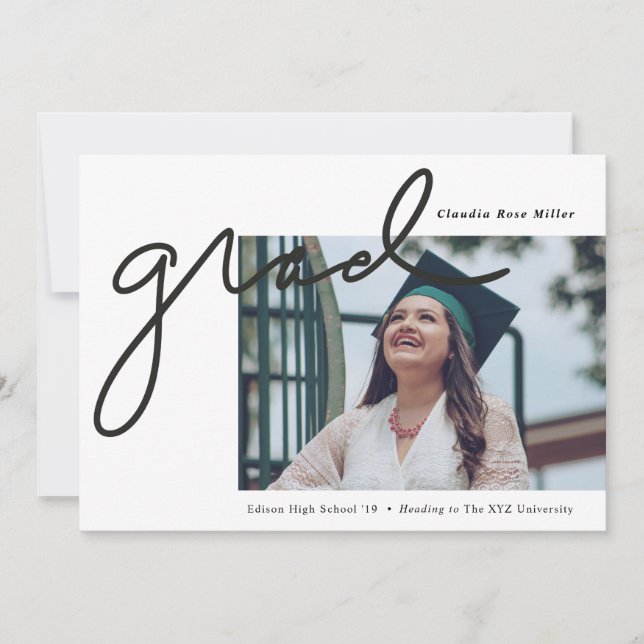 Faire-part Grad manuscrit en noir moderne photo Graduation (Devant)