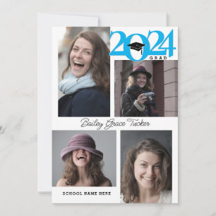 Faire-part GRAD Moderne 5-Photo 2024 Graduation Bleue