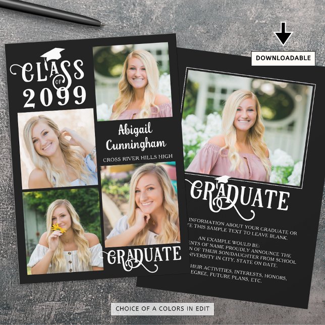 Faire-part Graduate 5 Photos Fancy Class Année Script (Créateur téléchargé)