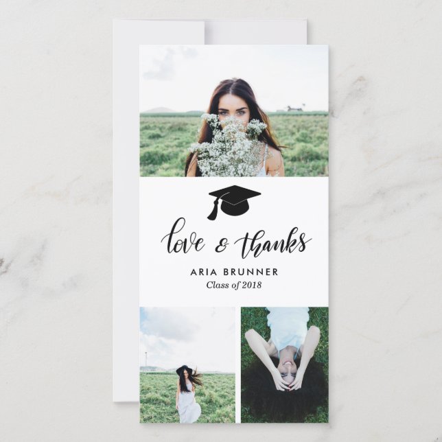 Faire-part Graduate Love & Merci Trois photos moderne (Devant)