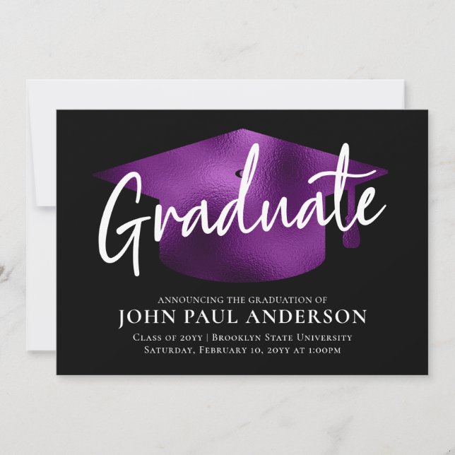 Faire-part Graduate Metallic Purple Grad Casquette Black Grad (Devant)