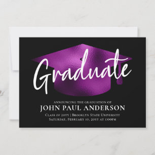 Faire-part Graduate Metallic Purple Grad Casquette Black Grad