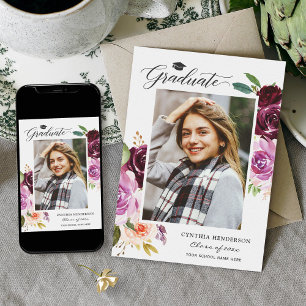 Faire-part Graduate Plum Purple Floral Girl 2023