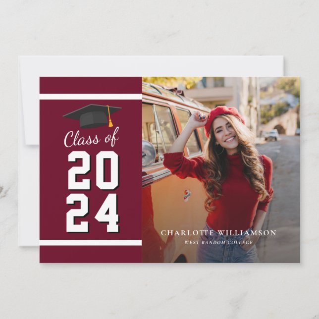 Faire-part Graduation 2025 Grad Photos Bourgogne Graduate (Devant)