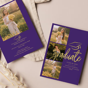 Faire-part Graduation 2025 Grad Photos Purple Script