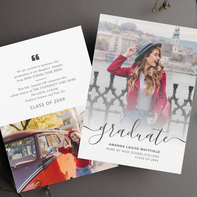 Faire-part Graduation 2025 Multi Photo Script Grad (Graduation 2025 Multi Photo Script Grad Announcement)