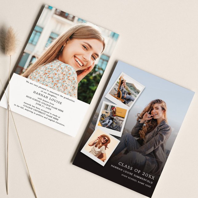 Faire-part Graduation 2025 Photo Collage Moderne (Graduation 2024 Multi Photo Typography 5 Photos Announcement Card)