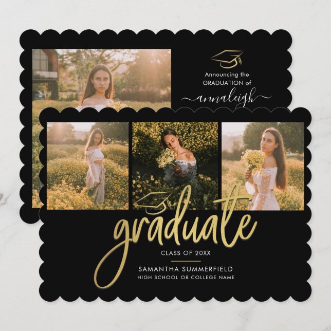 Faire-part Graduation 2025 Photos Script Elegant Grad (Devant / Derrière)