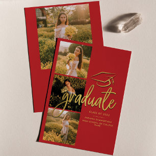 Faire-part Graduation 2025 Red Gold Graduate photo Collage