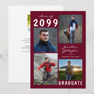 Faire-part Graduation 5 Photo manuscrite Burgundy Maroon