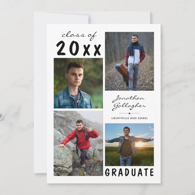 Faire-part Graduation 5 Photo manuscrite Script (Devant)