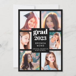 Faire-part Graduation 6 Photo Collage blanc Script noir