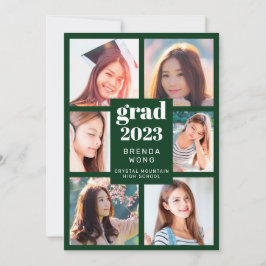 Faire-part Graduation 6 Photo Collage blanc Script vert