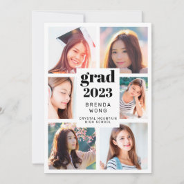 Faire-part Graduation 6 Photo Collage noir Script blanc