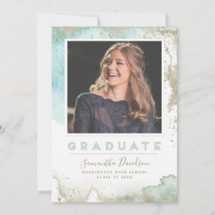 Faire-part Graduation Abstraite Turquoise et or d'art moderne