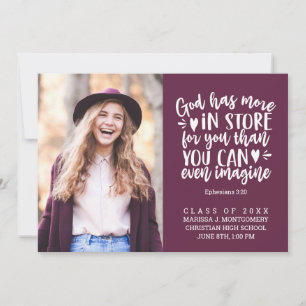 Faire-part Graduation Bible Verse Photo White Script Purple