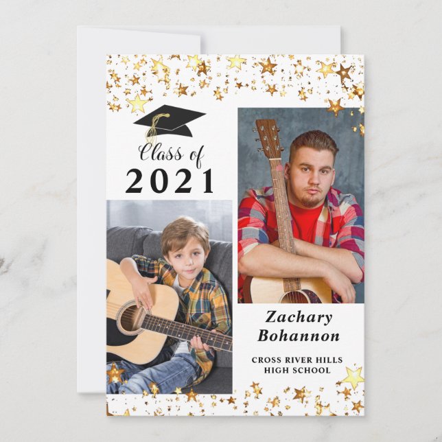 Faire-part Graduation Black Gold Stars Photo (Devant)