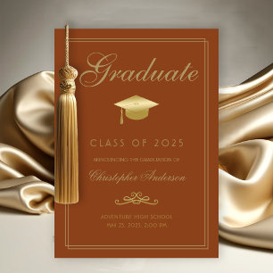 Faire-part Graduation Burnt Orange Gold Script Grad Casquette