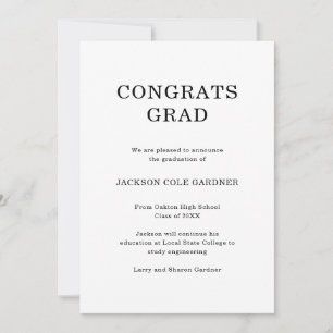Faire-part Graduation classique simple en noir et blanc
