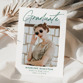 Faire-part Graduation de la photo de script de signature vert