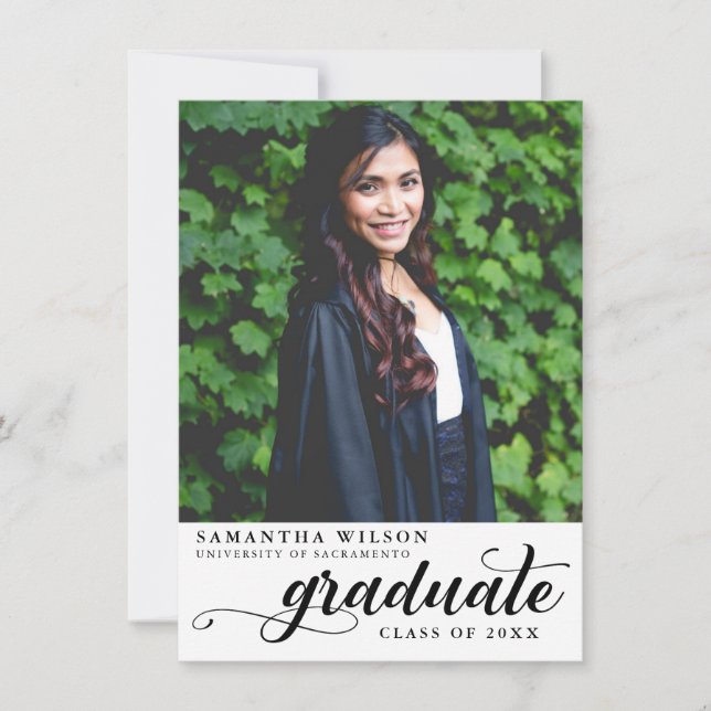 Faire-part Graduation de la photo de script moderne (Devant)