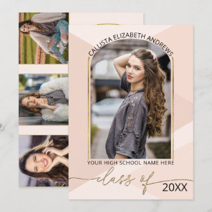 Faire-part Graduation de photo géométrique rose-rose-rose mod