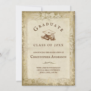 Faire-part Graduation Elegant Tan Ivy Feuilles 2023 Graduate