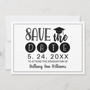 Faire-part Graduation Enregistrer la date Noir Typographie Bl