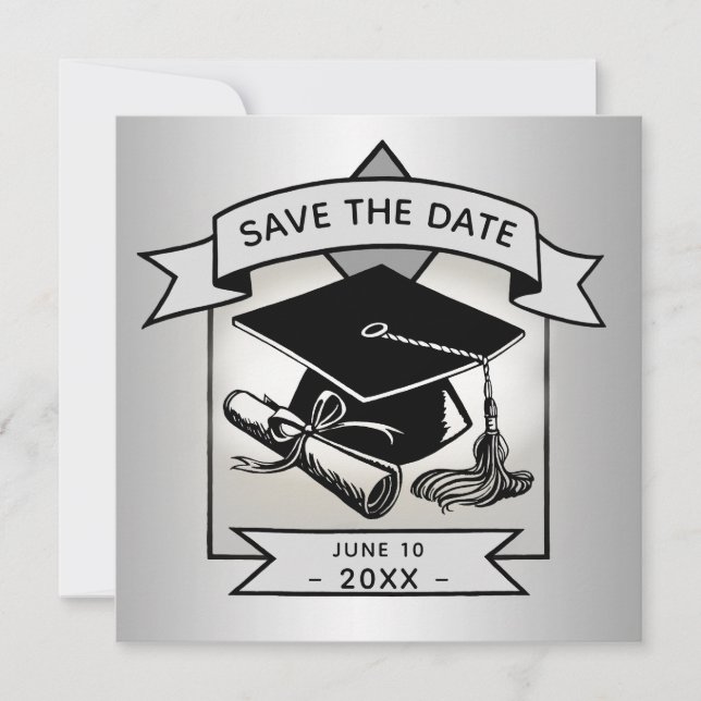 Faire-part Graduation Enregistrer la date Silver Grad Casquet (Devant)