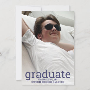 Faire-part Graduation Marine Bleu Blanc Revêtement simple pho