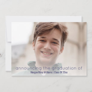 Faire-part Graduation Marine Bleu Simple Blanc Revêtement pho