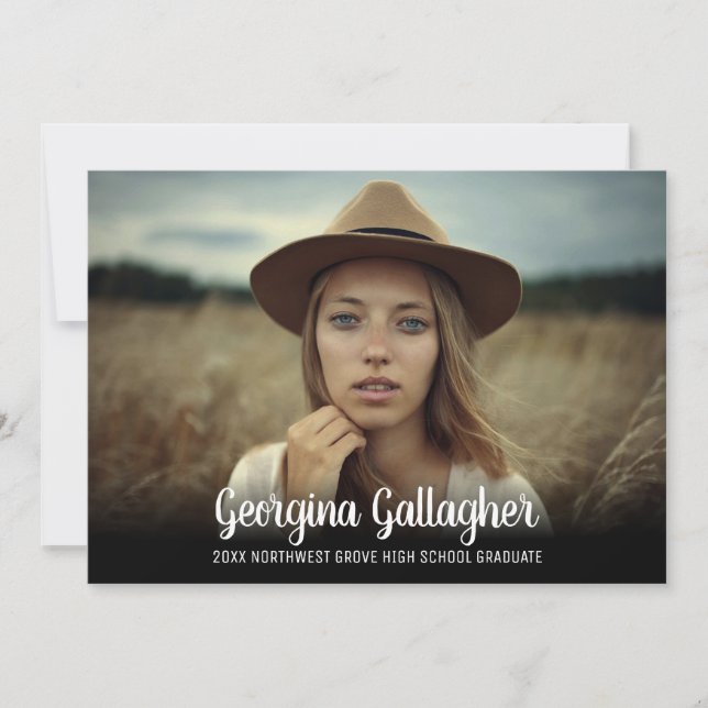 Faire-part Graduation Modern Bold Photo | Script Grad Nom (Devant)