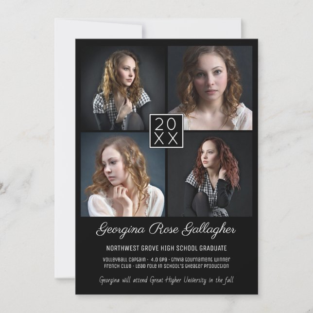 Faire-part Graduation Modern Photo Collage Simple Grad Black (Devant)