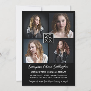 Faire-part Graduation Modern Photo Collage Simple Grad Black