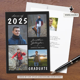 Faire-part Graduation moderne 5 Photo Nom manuscrit noir