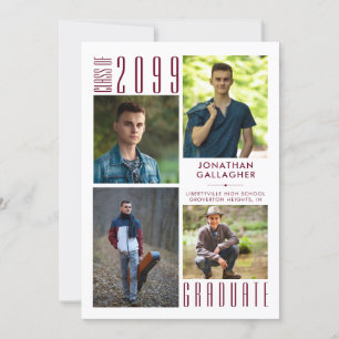 Faire-part Graduation moderne Burgundy Maroon 5 Photo