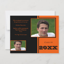 Faire-part Graduation moderne en quadruple noir et orange