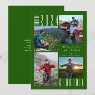Faire-part Graduation moderne Green Four Photos Collage