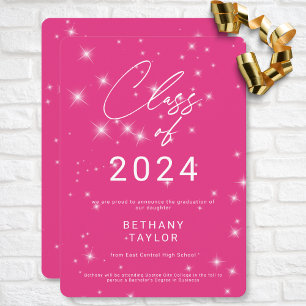 Faire-part Graduation moderne Hot Rose & White Sparkle