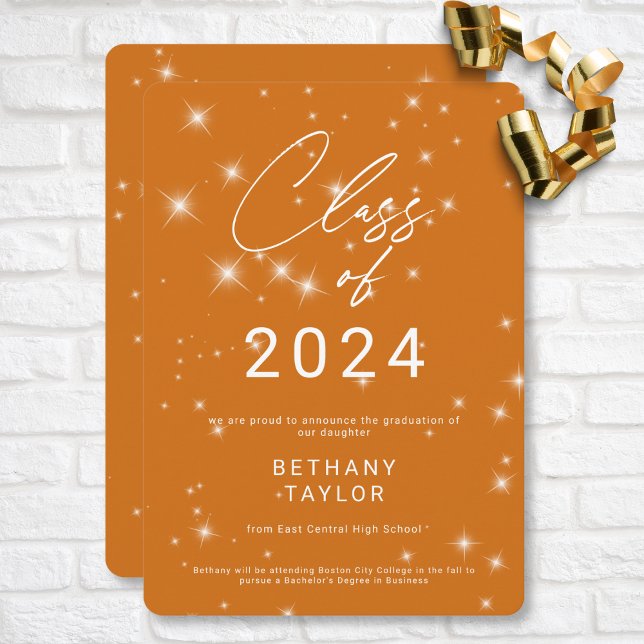 Faire-part Graduation moderne Orange & White Sparkle (Modern Orange & White Sparkle Graduation Announcement)